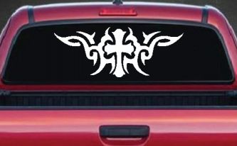 Christian Cross with Tribals Car or Truck Window Decal Sticker