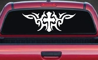 Christian Cross with Tribals Car or Truck Window Decal Sticker