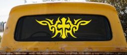 Christian Cross with Tribals Car or Truck Window Decal Sticker (Yellow)