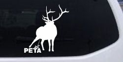 Pee On PETA Deer Hunting Car or Truck Window Decal Sticker