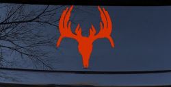 Deer Skull Hunting Car or Truck Window Decal Sticker (Orange Red)