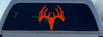 Deer Skull Mount Hunting Car or Truck Window Decal Sticker (Orange Red)