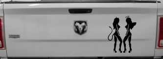 Twins of Good and Evil Good and Bad Girls Angel and Devil Girls Sexy Car or Truck Window Decal Sticker (Black)