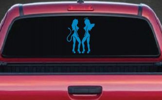 Twins of Good and Evil Good and Bad Girls Angel and Devil Girls Sexy Car or Truck Window Vinyl Decal Sticker (Blue)