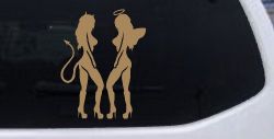Twins of Good and Evil Good and Bad Girls Angel and Devil Girls Sexy Car or Truck Window Decal Sticker (Light Brown)