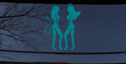 Twins of Good and Evil Good and Bad Girls Angel and Devil Girls Sexy Car or Truck Window Vinyl Decal Sticker (Turquoise Blue)