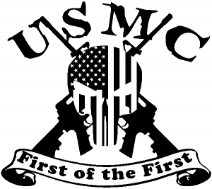 USMC United States Marine Corps First of the First Punisher Skull US Flag Crossed AR15 Guns Military car-window-decals-stickers