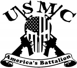 USMC United States Marine Corps Americas Battalion Punisher Skull US Flag Crossed AR15 Guns