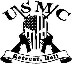 USMC United States Marine Corps Retreat Hell Punisher Skull US Flag Crossed AR15 Guns