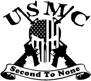 USMC United States Marine Corps Second To None Punisher Skull US Flag Crossed AR15 Guns