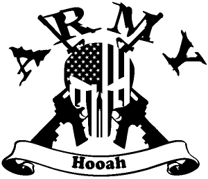 ARMY Hooah Punisher Skull US Flag Crossed AR15 Guns