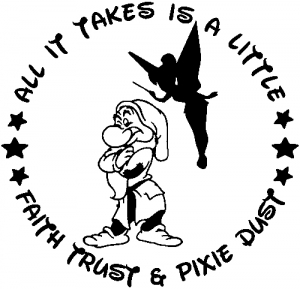 Tinker Bell and Grumpy Faith Trust and Pixie Dust Cartoons car-window-decals-stickers