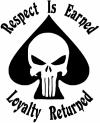 Respect Is Earned Loyalty Returned Punisher Skull Spade Biker Car or Truck Window Decal