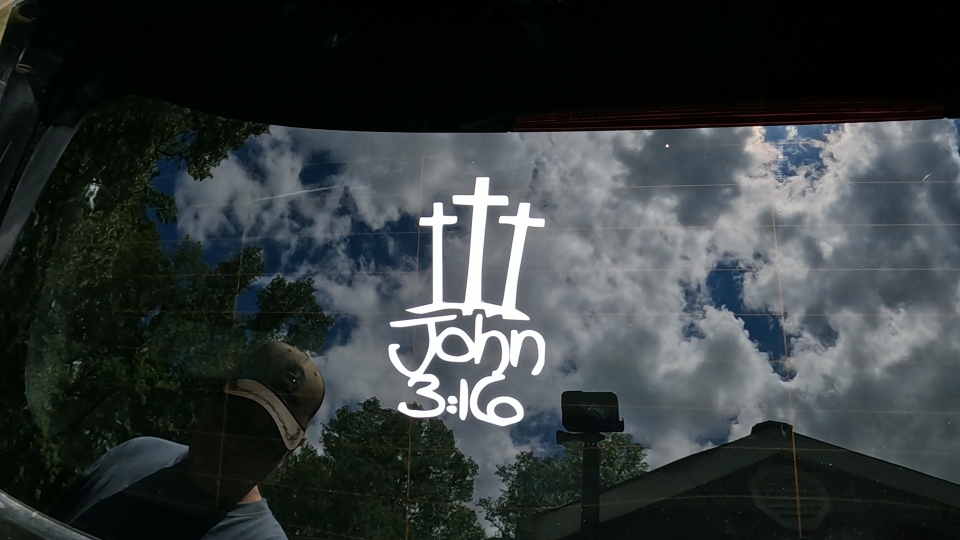 3 Crosses With John 3:16 Christian Car or Truck Window Decal Sticker Video