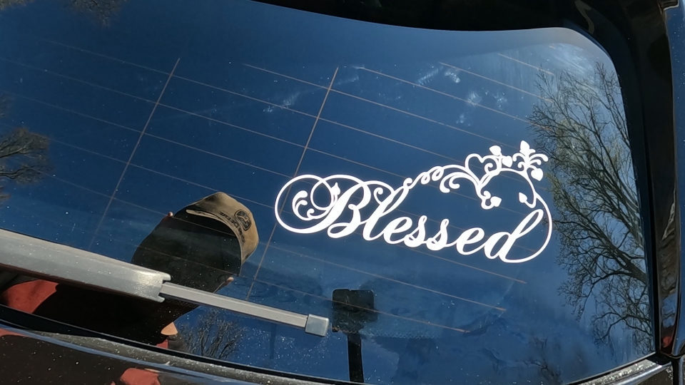 Blessed With Swirls Hearts Christian Car or Truck Window Decal Sticker