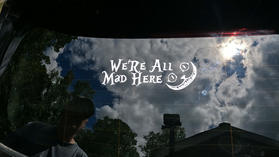 We're All Mad Here Cheshire Cat Wonderland Car or Truck Window Decal Sticker