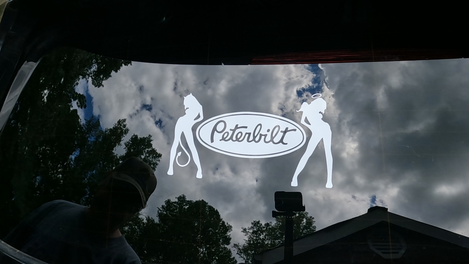 Peterbilt With  Mudflap Angel Devil Good and Bad Girls Car or Truck Window Decal Sticker Video