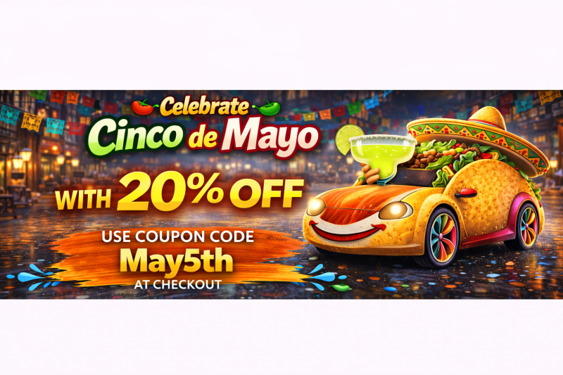 Get <span style="font-size:24px;"><b>20% OFF</b></span> your order. Use coupon code <span style="font-size:24px;"><b>May5th</b></span> at checkout.